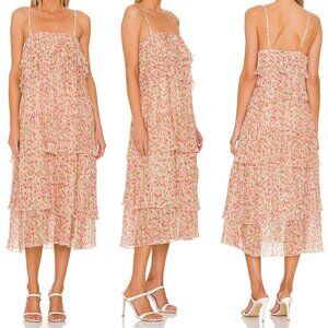 NWT Something Navy Floral Pleated Tiered Midi Dress S